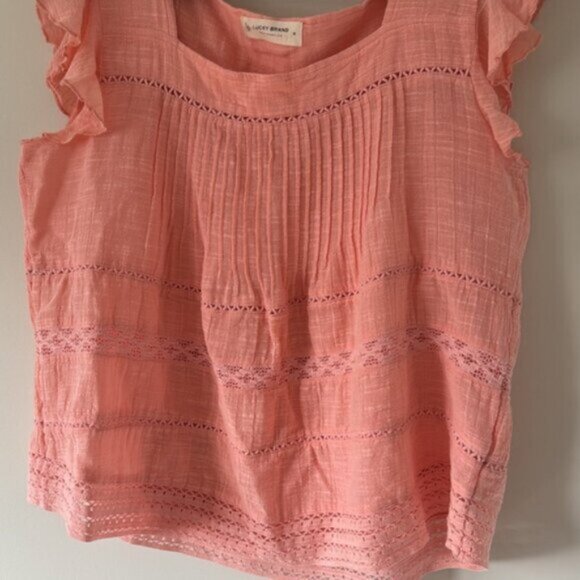 Lucky Brand Women Pink Ruffled Sleeveless Cotton Blouse Size Medium - Picture 4 of 13